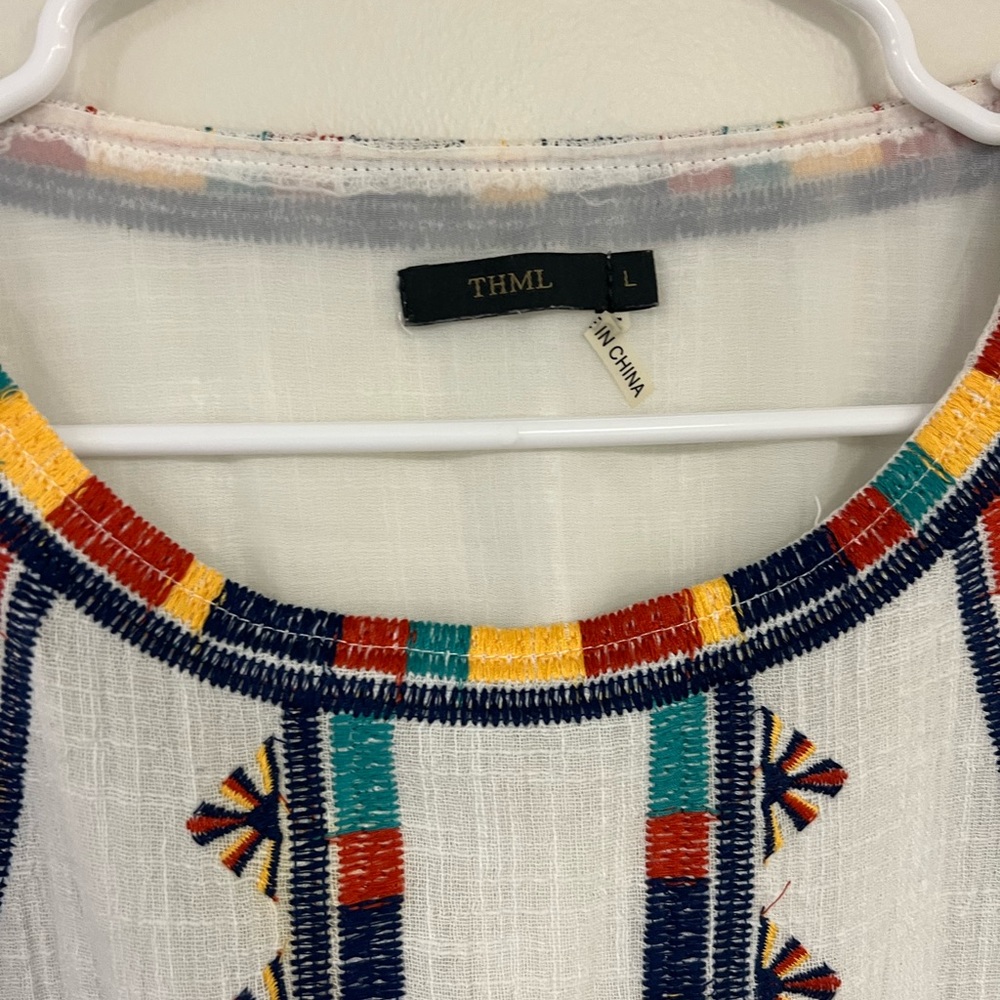 White light weight multi color embroidered dress